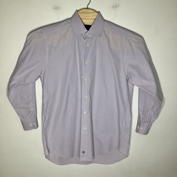 David Donahue Mens Long Sleeve Button Up Shirt Purple‎ Check Size 16.5 32/33 - Picture 2 of 5